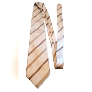 Sean John Fine Tailoring Gold and Brown Striped Silk Handmade Tie